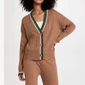 NEW MONROW contrast trim cashmere blend cardigan in green